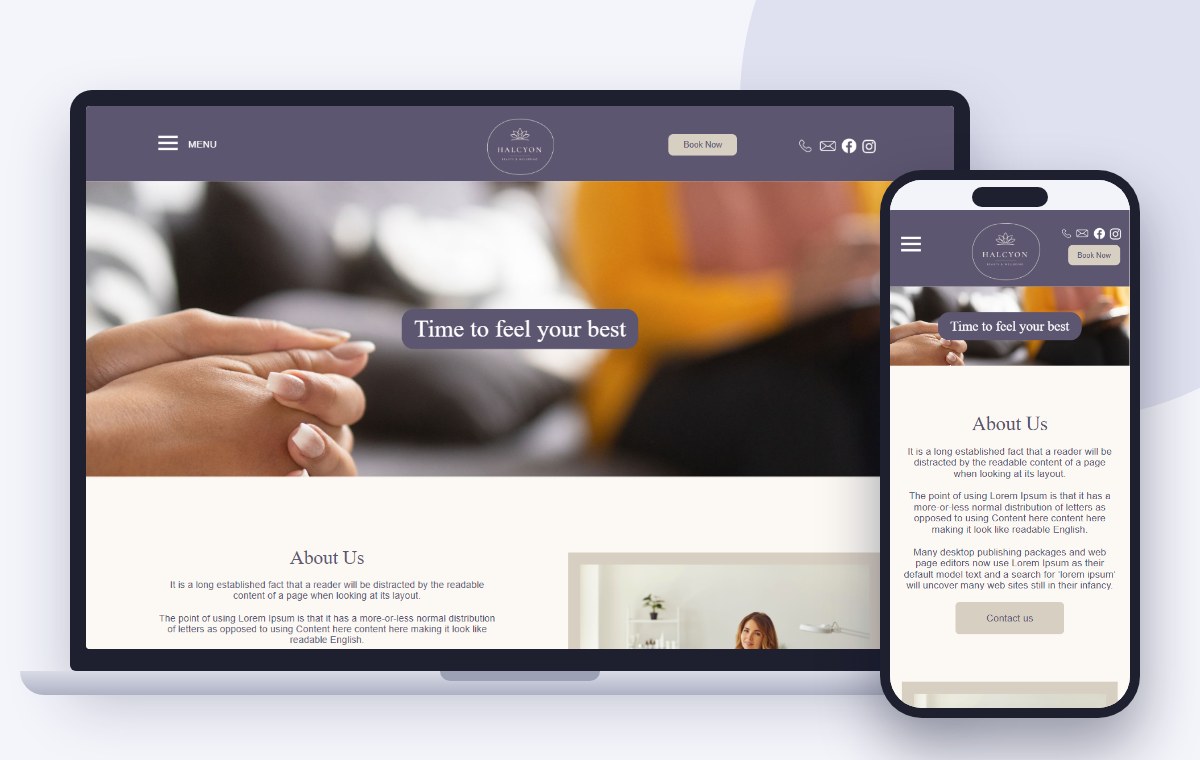 Template 2 shown on a laptop and phone